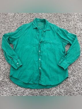 Frank & Eileen Relaxed Linen Button-Up Shirt Kelly Green Small